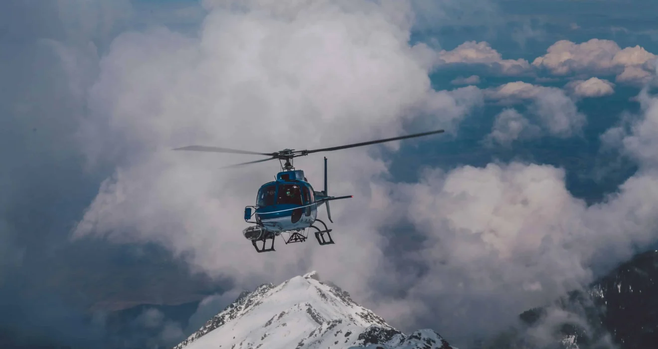 Helicopter flying over everest