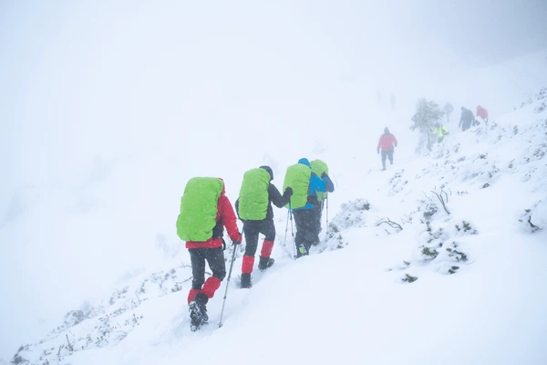 group of hiker in bad weather at ebc