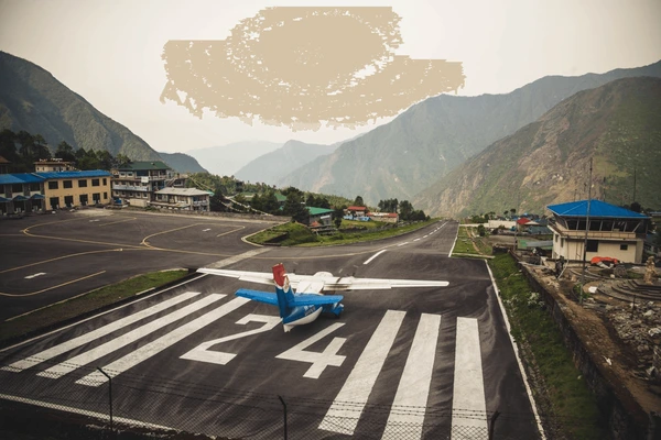 aeroplane about to takeoff in lukla airport