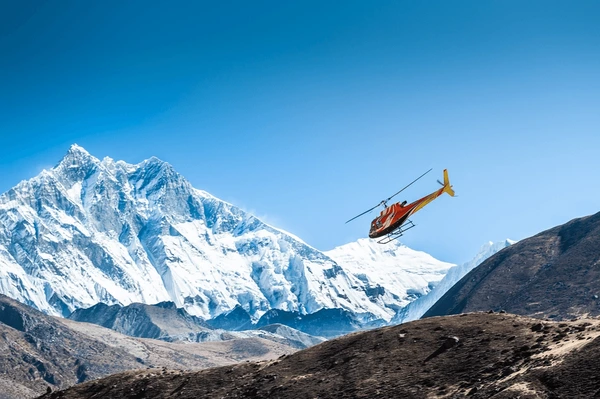 Helicopter flying over everest